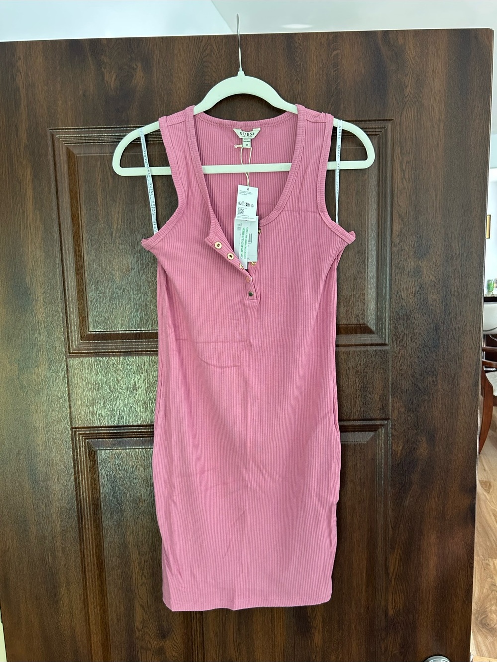 Guess Ribbed Henley Midi Dress in Pink